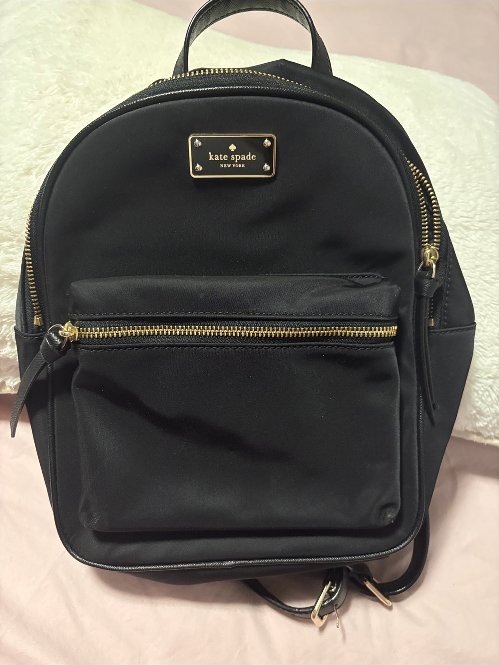 kate spade Black Nylon Mini Backpack with Gold Hardware